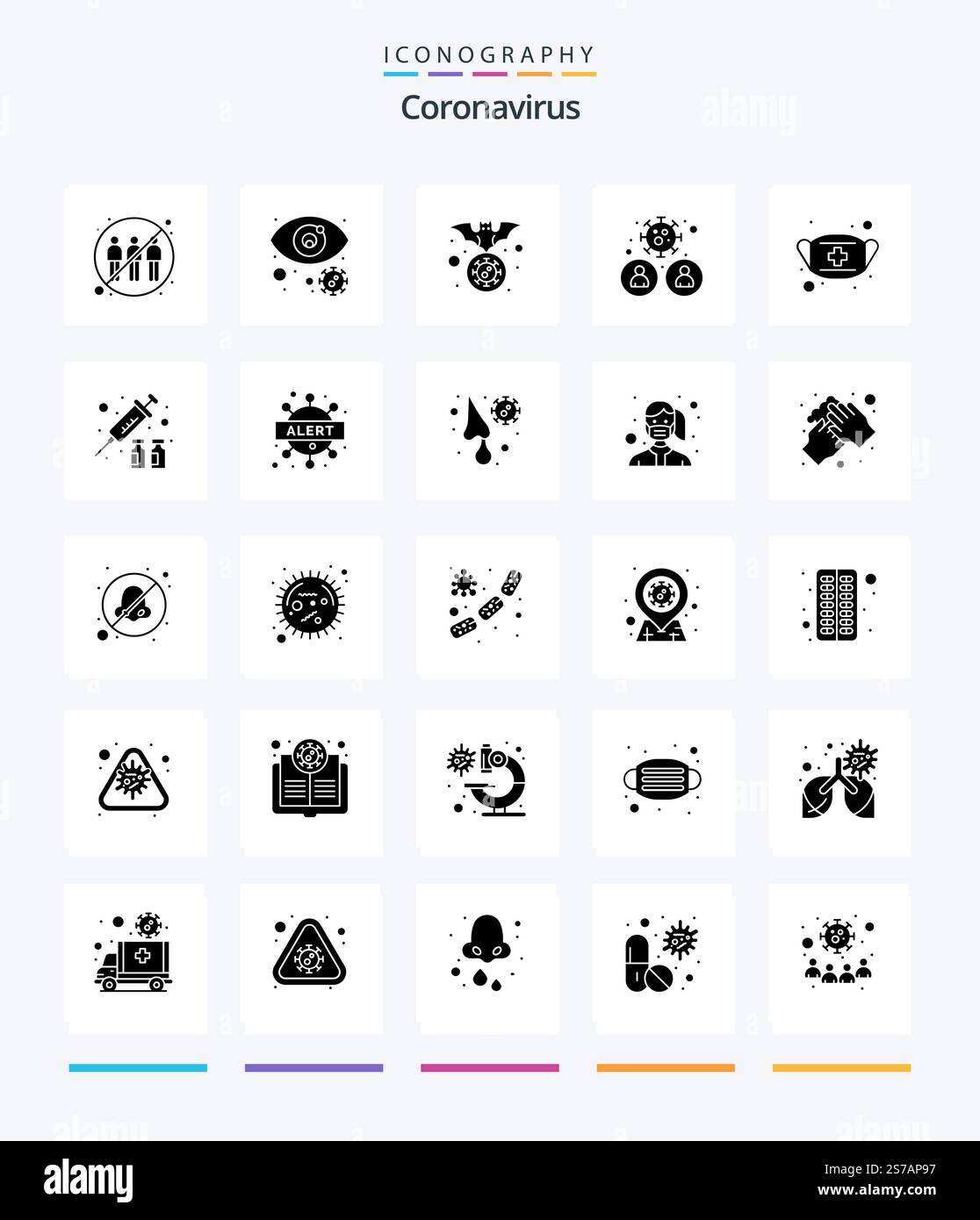 Creative Coronavirus 25 Glyph Solid Black icon pack  Such As user. group. virus infected. flu. flu Stock Vector