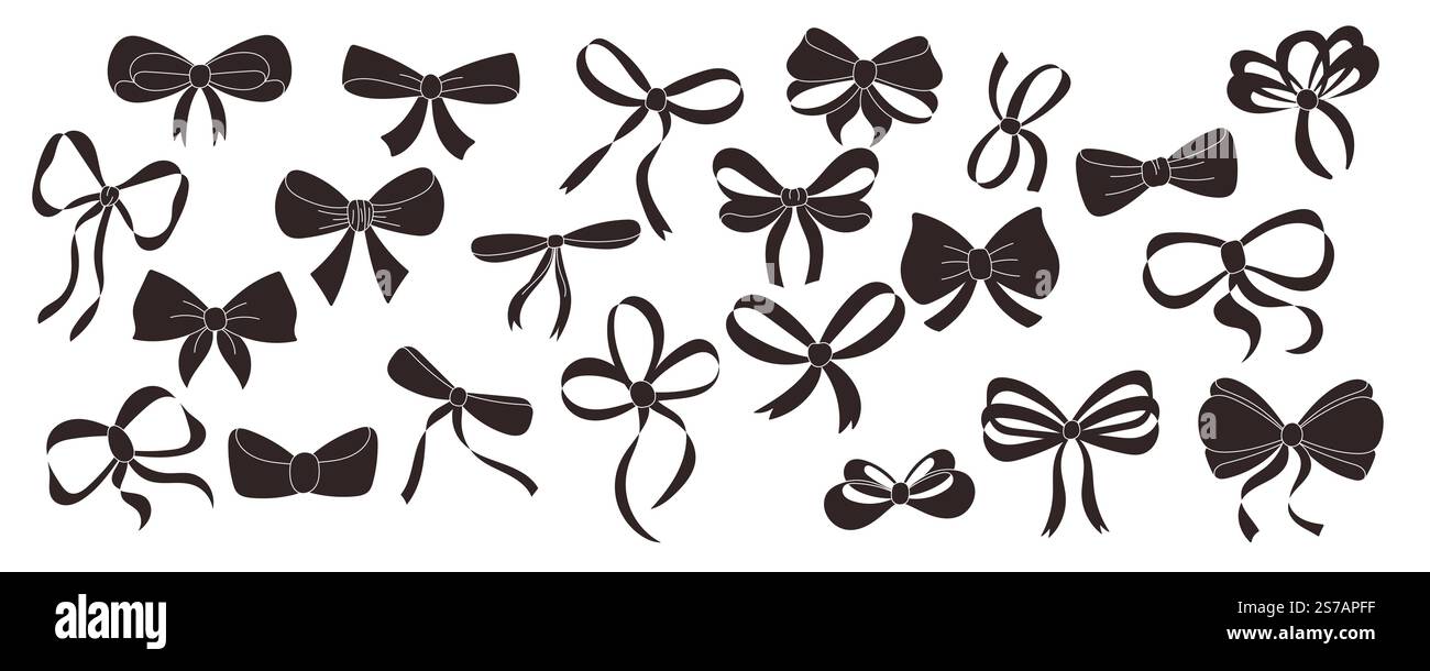 A simple collection of hand drawn ribbon bows. Decorating bow, black ...