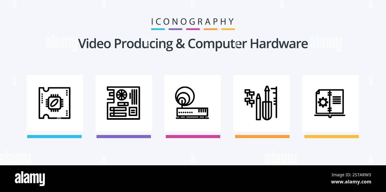 Video Producing And Computer Hardware Line 5 Icon Pack Including compter. dimm. adapter. computer. cards. Creative Icons Design Stock Vector