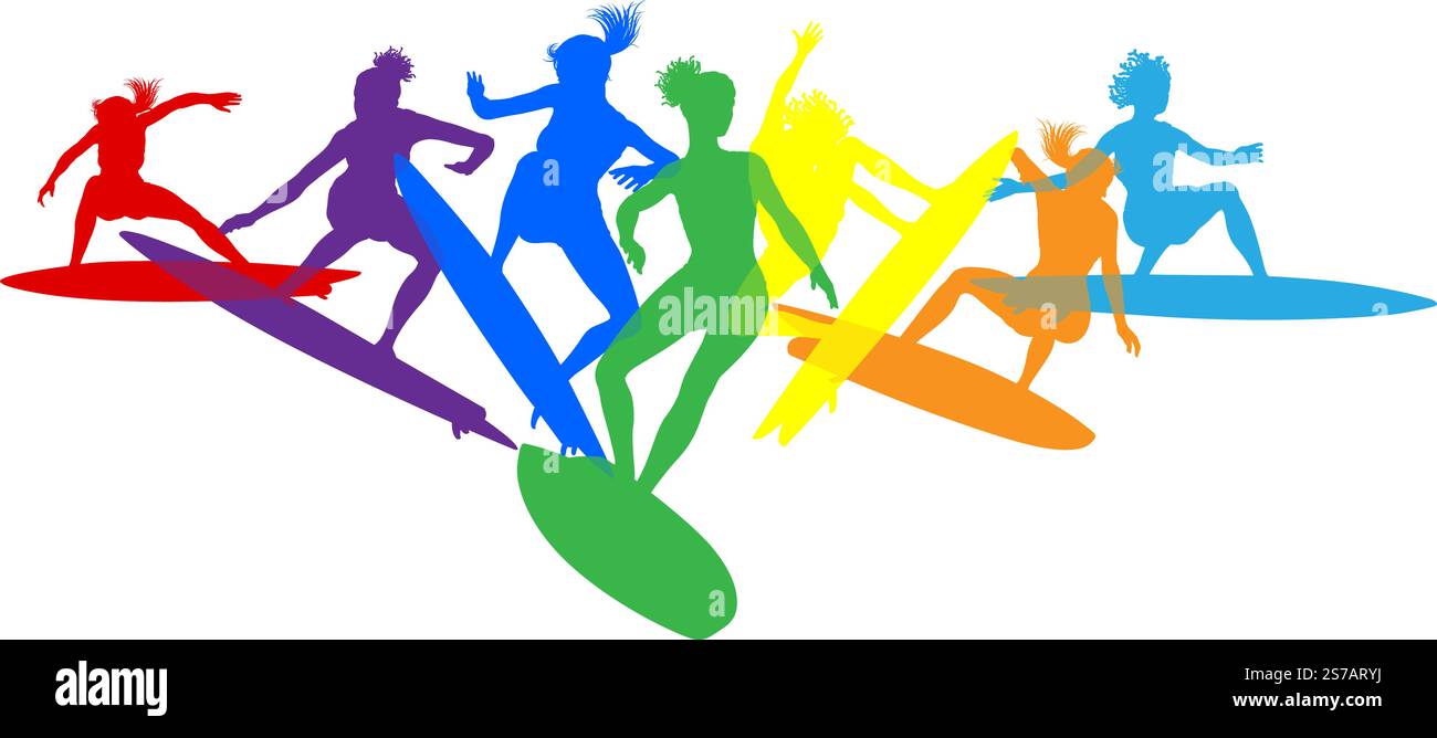 Surfer Surfboard Surfers Women Female Silhouettes Stock Vector Image ...