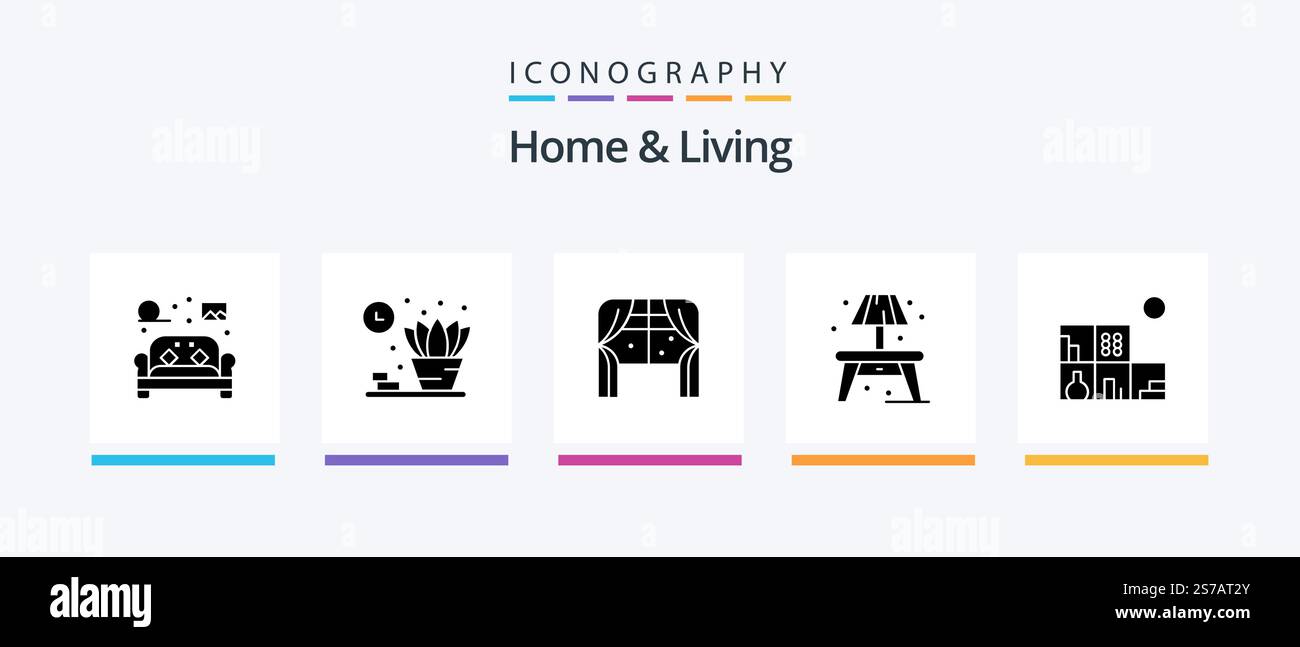 Home And Living Glyph 5 Icon Pack Including bookshelf. home. furniture ...