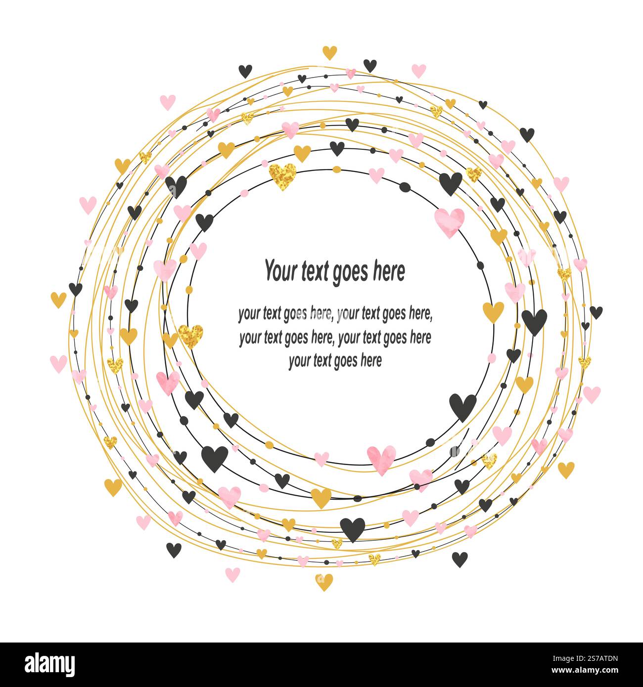 Circle hearts frame border with place for text. Valentines day card Stock Vector