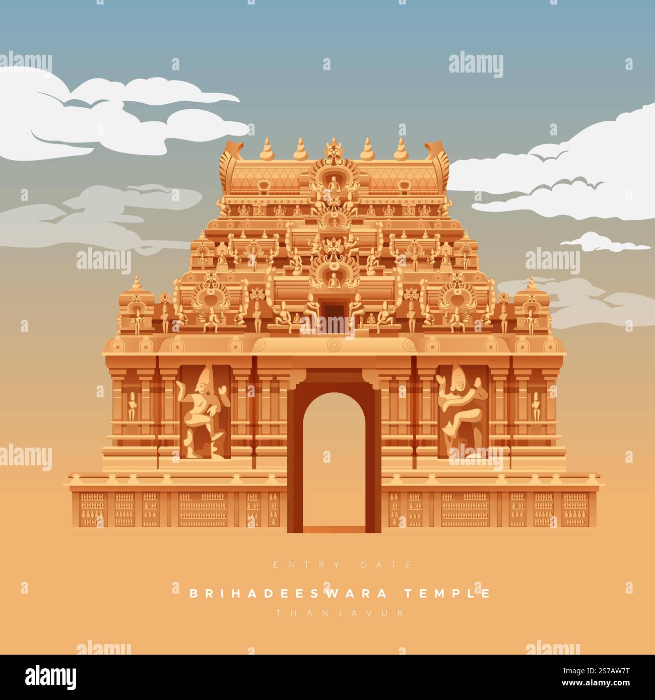 Entry Gate of Brihadeeswara Temple, Thanjavur - Stock Illustration as ...