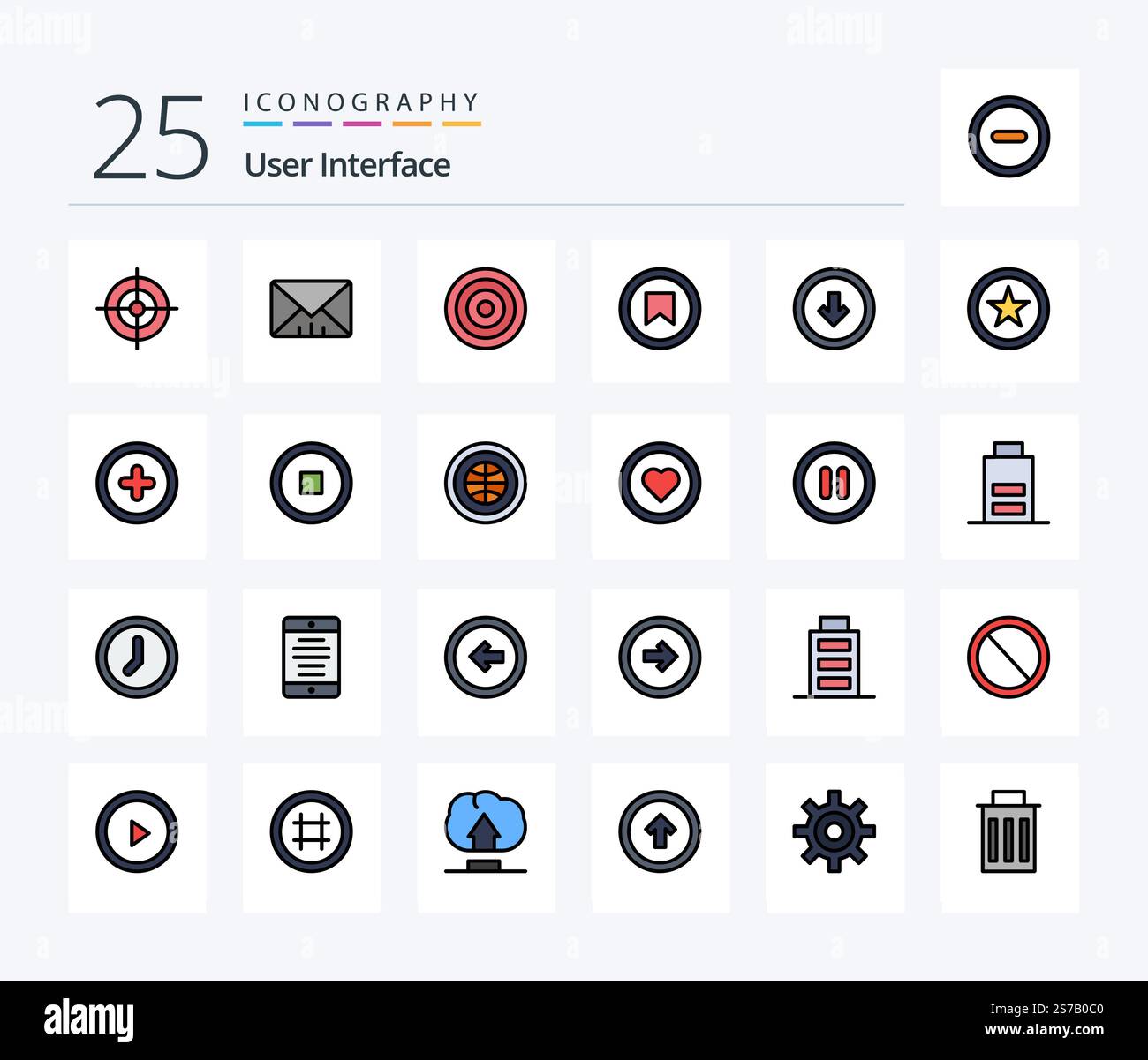 User Interface 25 Line Filled icon pack including user interface. button. line. arrow. tag Stock Vector