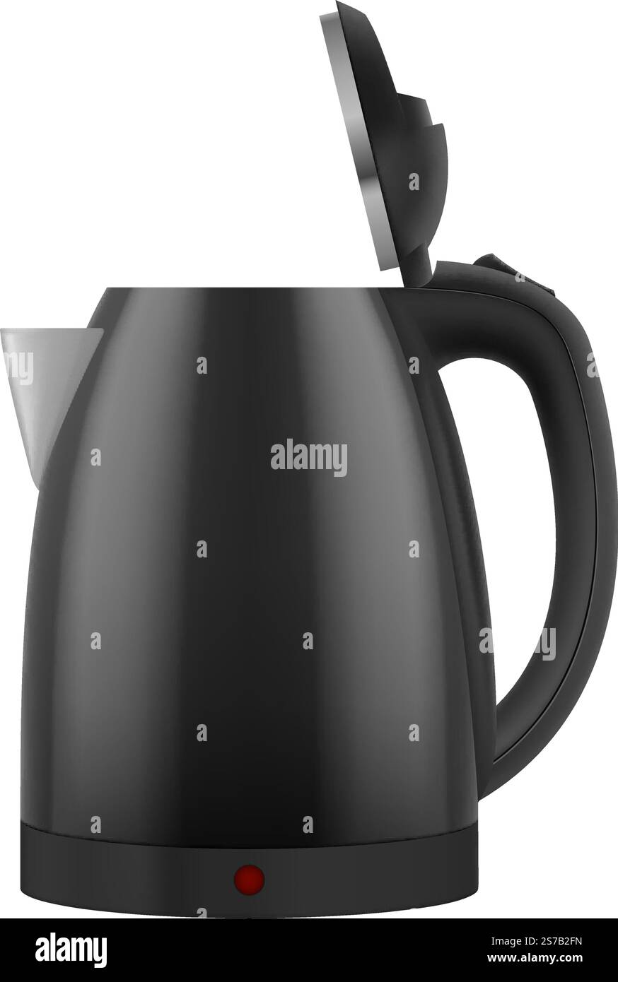Household Electric Kettle with Open Lid in Black Color. Realistic Kitchen Appliance to Heat Water and Make Hot Drinks on White Background Stock Vector