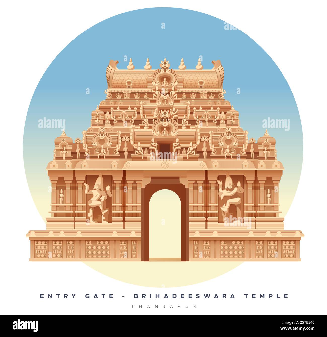 Entry Gate of Brihadeeswara Temple, Thanjavur - Stock Illustration as ...