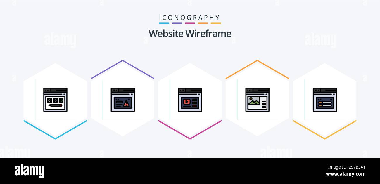 Website Wireframe 25 FilledLine icon pack including web. internet. website. video. web Stock Vector