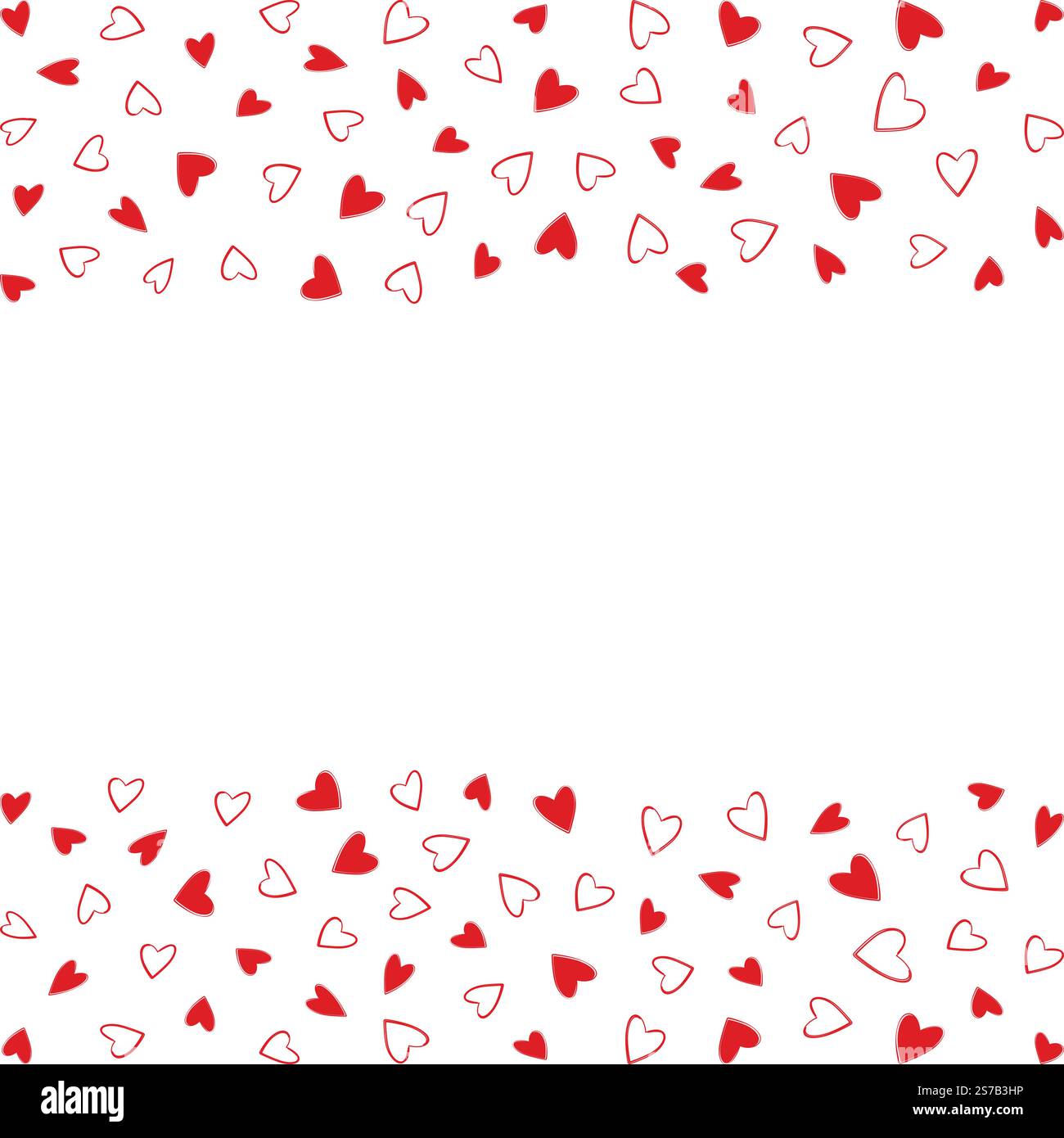 Freehand drawn hearts Top and Bottom rectangular frame border in ...