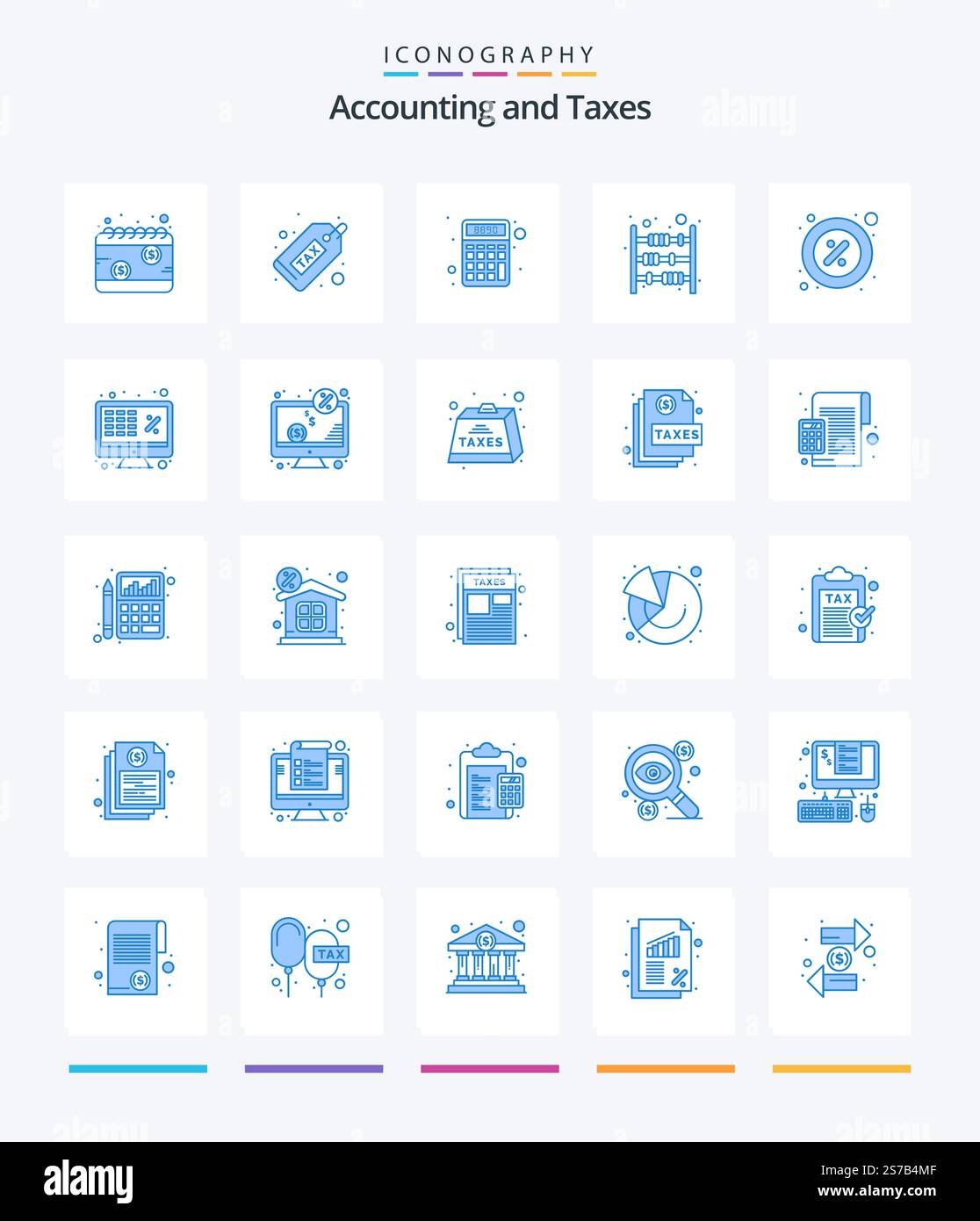 Creative Taxes 25 Blue icon pack  Such As finance. counter. finance. money. finance Stock Vector