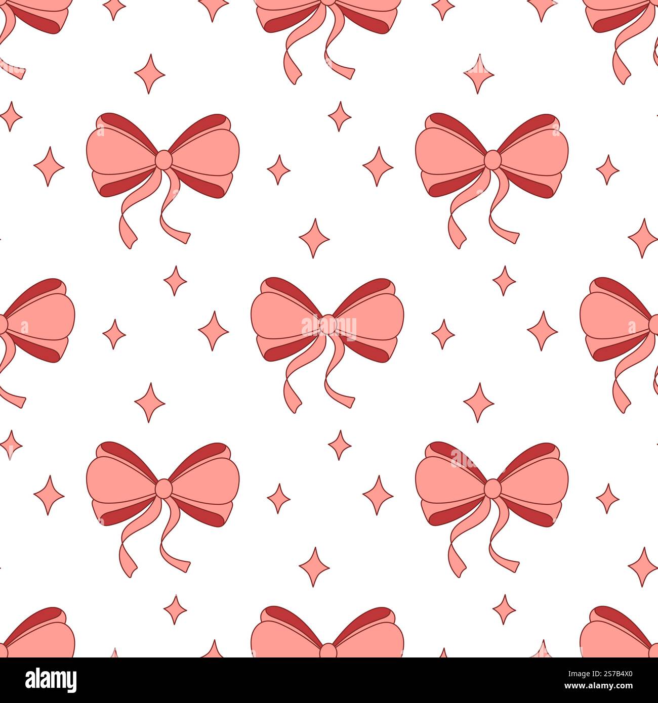 Seamless hand drawn ribbon bow pattern. Decorating bow, pink, red Stock Vector