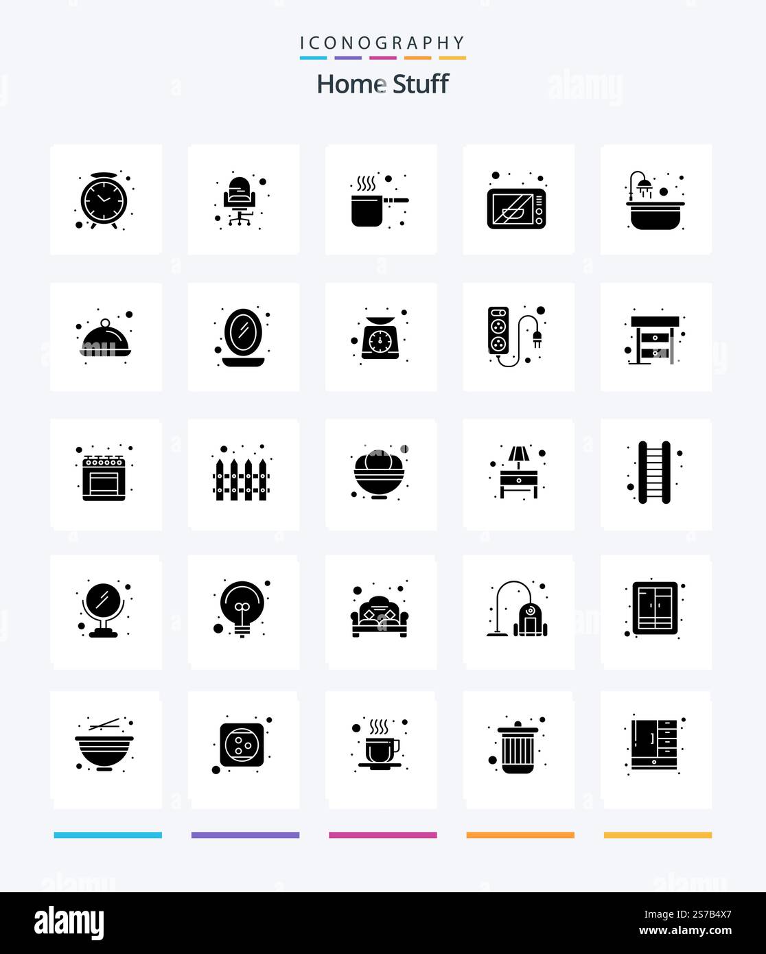 Creative Home Stuff 25 Glyph Solid Black icon pack  Such As bathtub.. cap. oven. electronics Stock Vector