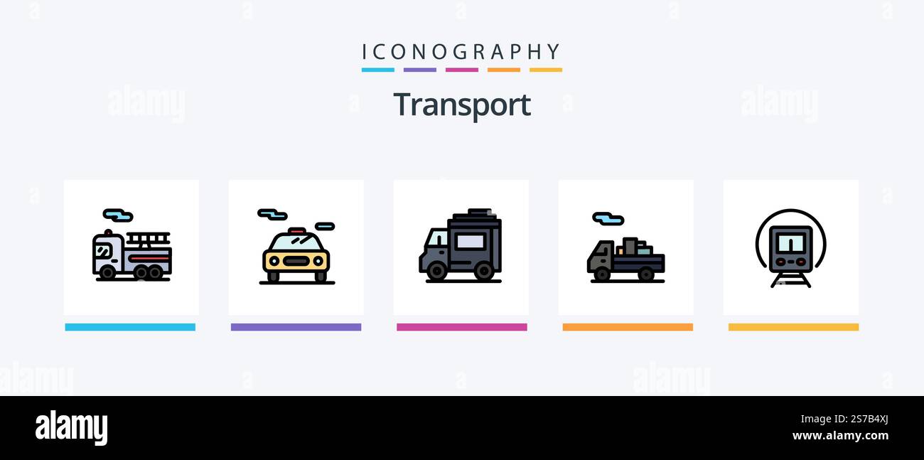 Transport Line Filled 5 Icon Pack Including . vehicle. tunnel ...