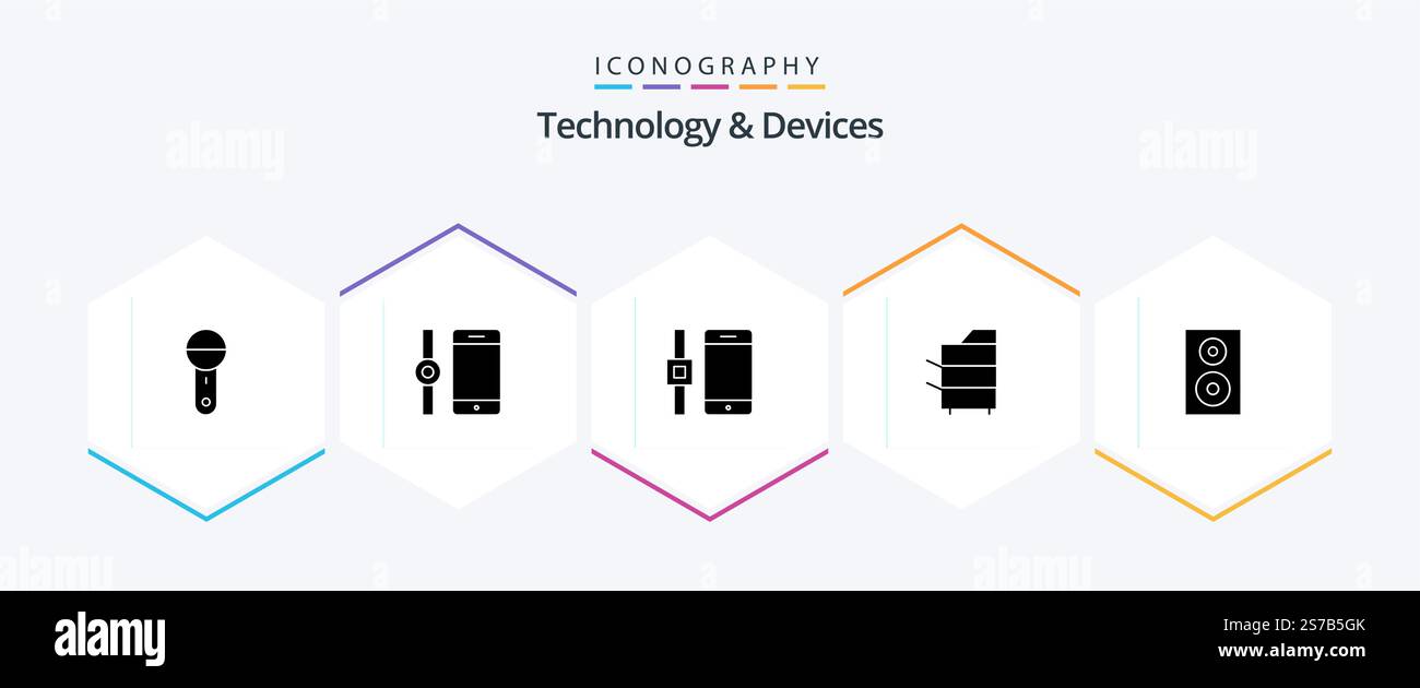 Devices 25 Glyph icon pack including technology. products. copier. electronics. technology Stock Vector