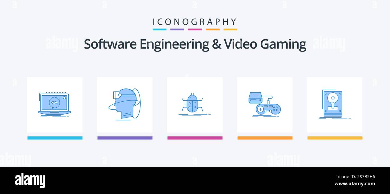 Software Engineering And Video Gaming Blue 5 Icon Pack Including game ...
