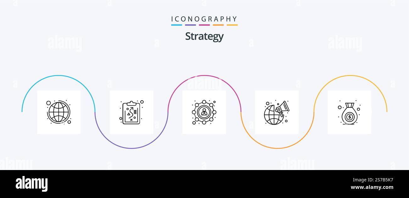 Strategy Line 5 Icon Pack Including money. bag. seo. worldwide. global ...