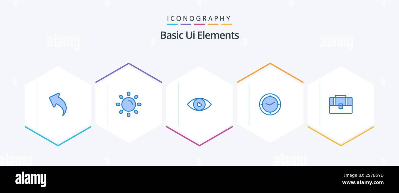 Basic Ui Elements 25 Blue icon pack including bag. timer. app. time. mobile Stock Vector
