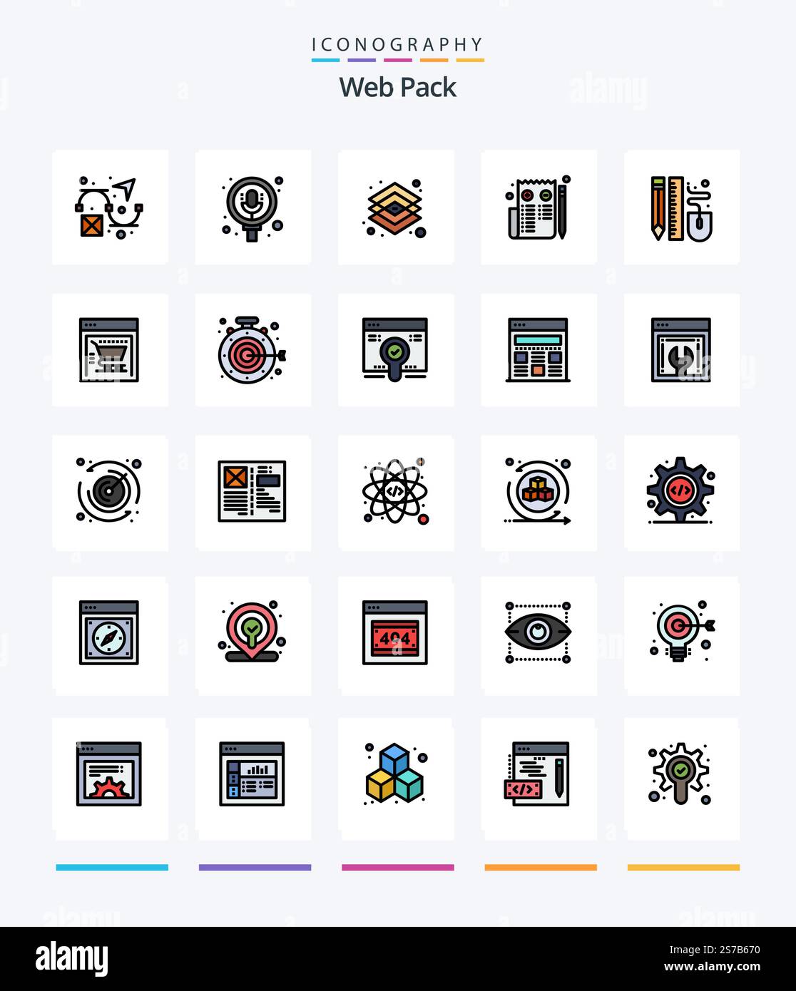 Creative Web Pack 25 Line FIlled icon pack  Such As mouse. web. design. page. browser Stock Vector
