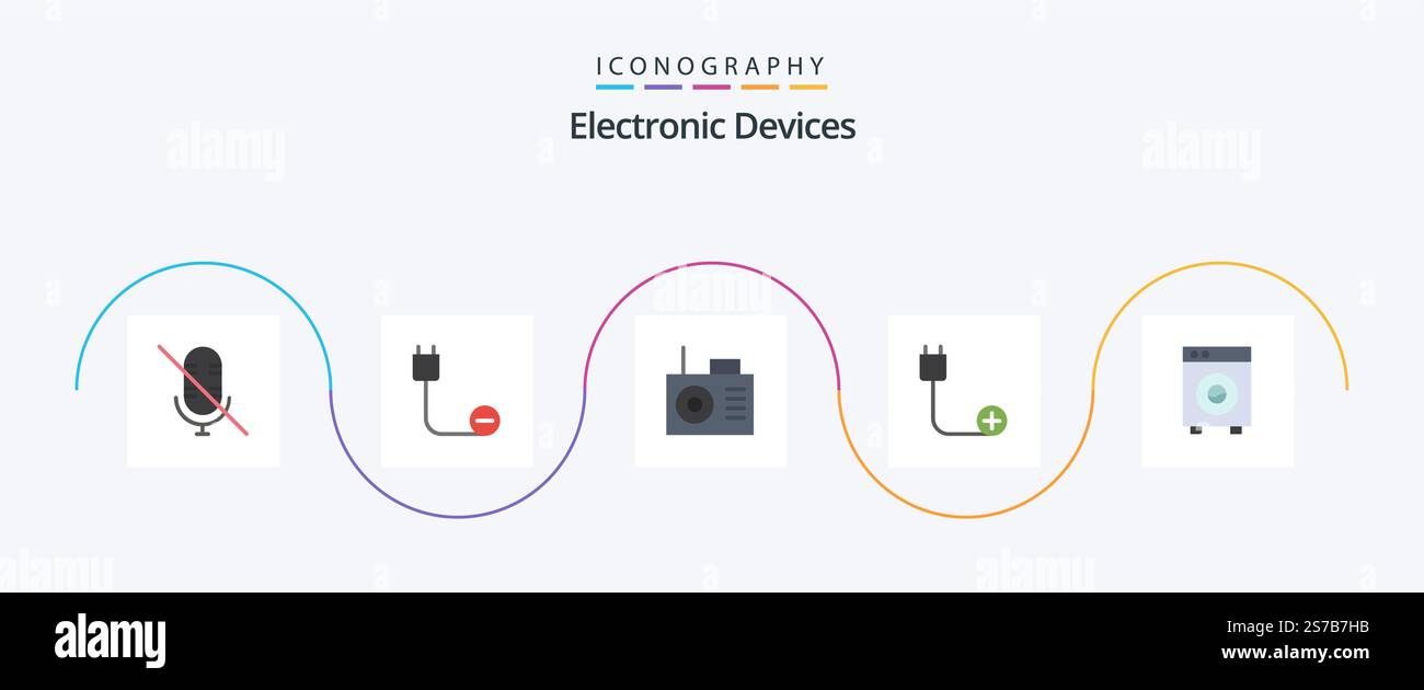 Devices Flat 5 Icon Pack Including devices. automation. device. hardware. cord Stock Vector