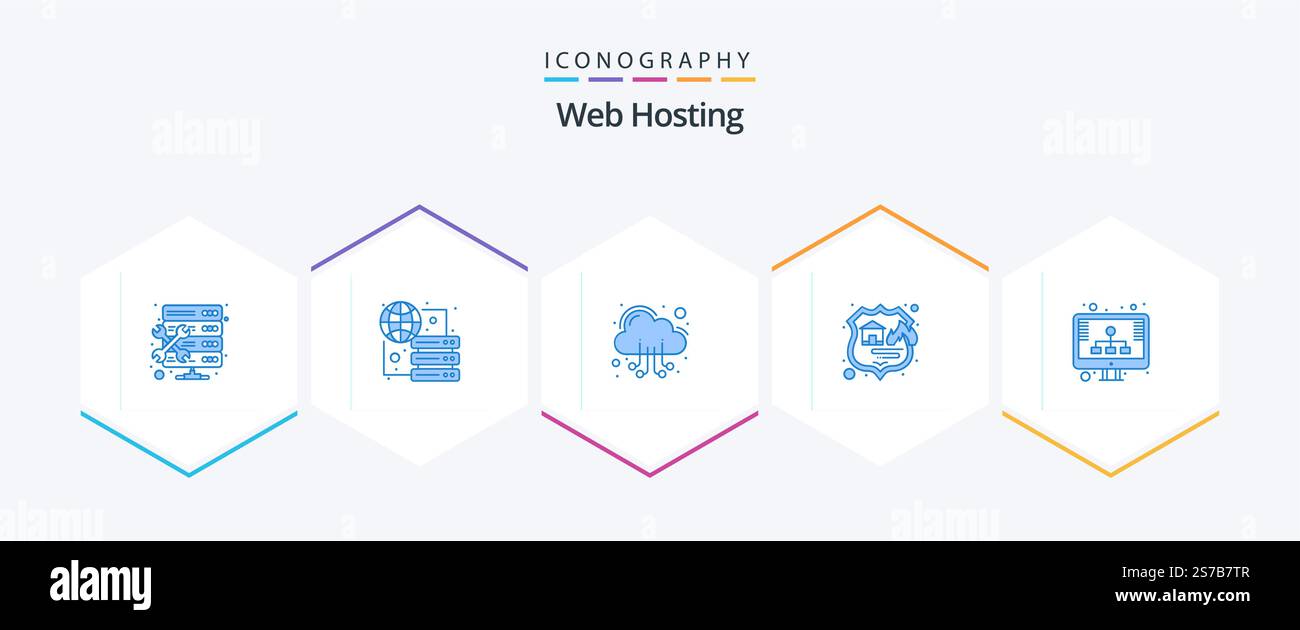 Web Hosting 25 Blue icon pack including diagram. seo. hosting. web Stock Vector