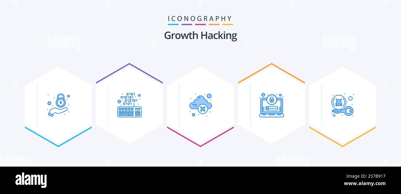 Hacking 25 Blue icon pack including hacker. secure. cloud. profile. account Stock Vector