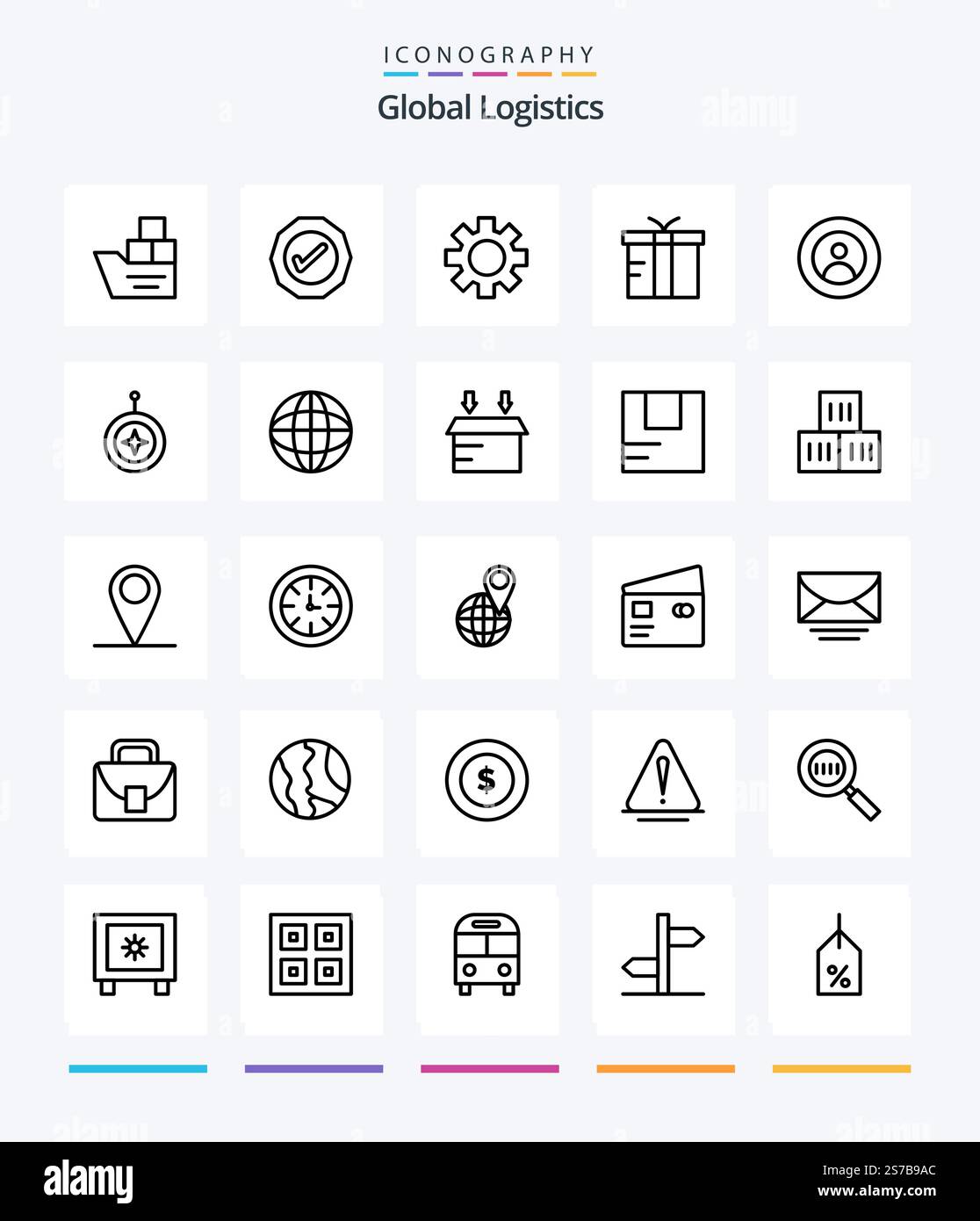 Creative Global Logistics 25 OutLine icon pack Such As earth. gift ...