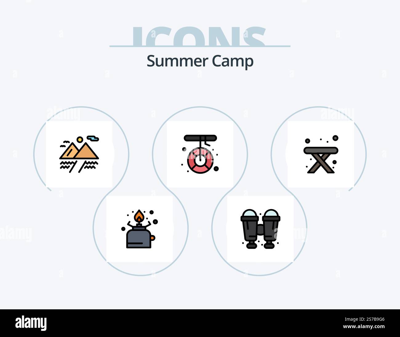 Summer Camp Line Filled Icon Pack 5 Icon Design. . camping. cook ...