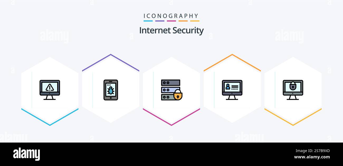 Internet Security 25 FilledLine icon pack including lock. computer. device. security. computer Stock Vector