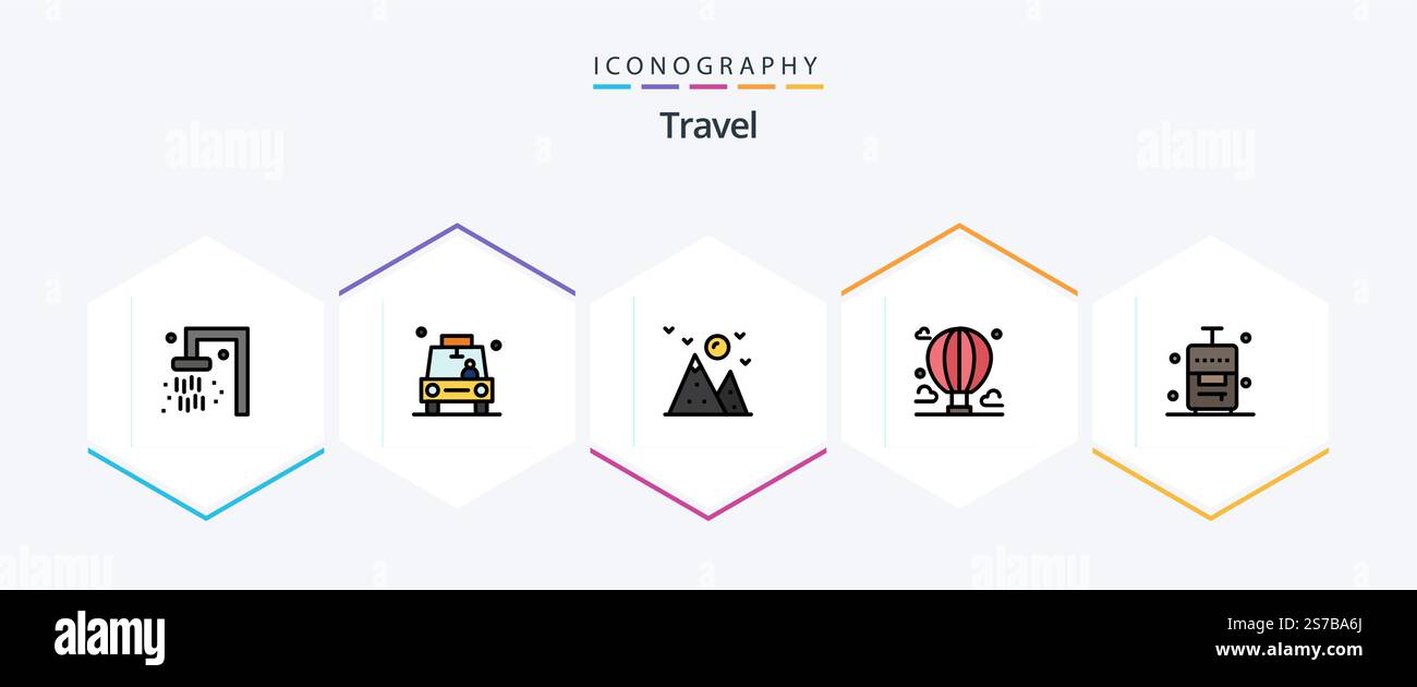 Travel 25 FilledLine icon pack including bag. mountain. hiking. cloud ...