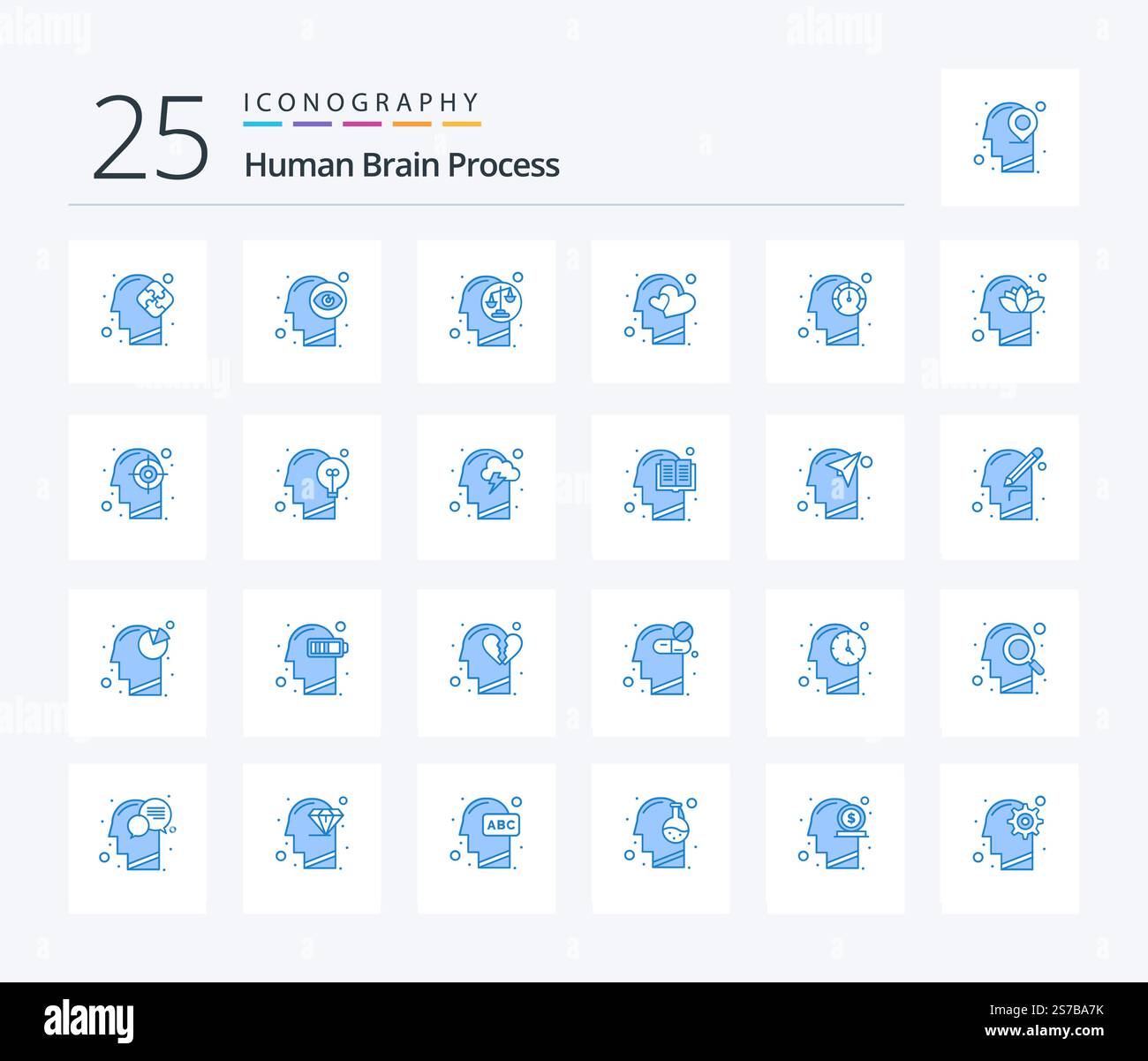 Human Brain Process 25 Blue Color icon pack including human. head ...
