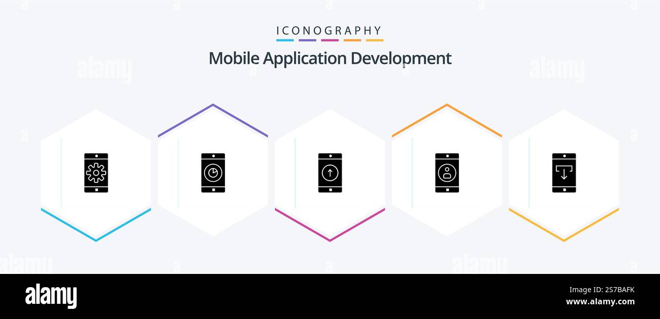Mobile Application Development 25 Glyph icon pack including application. mobile application. application. mobile. sent Stock Vector