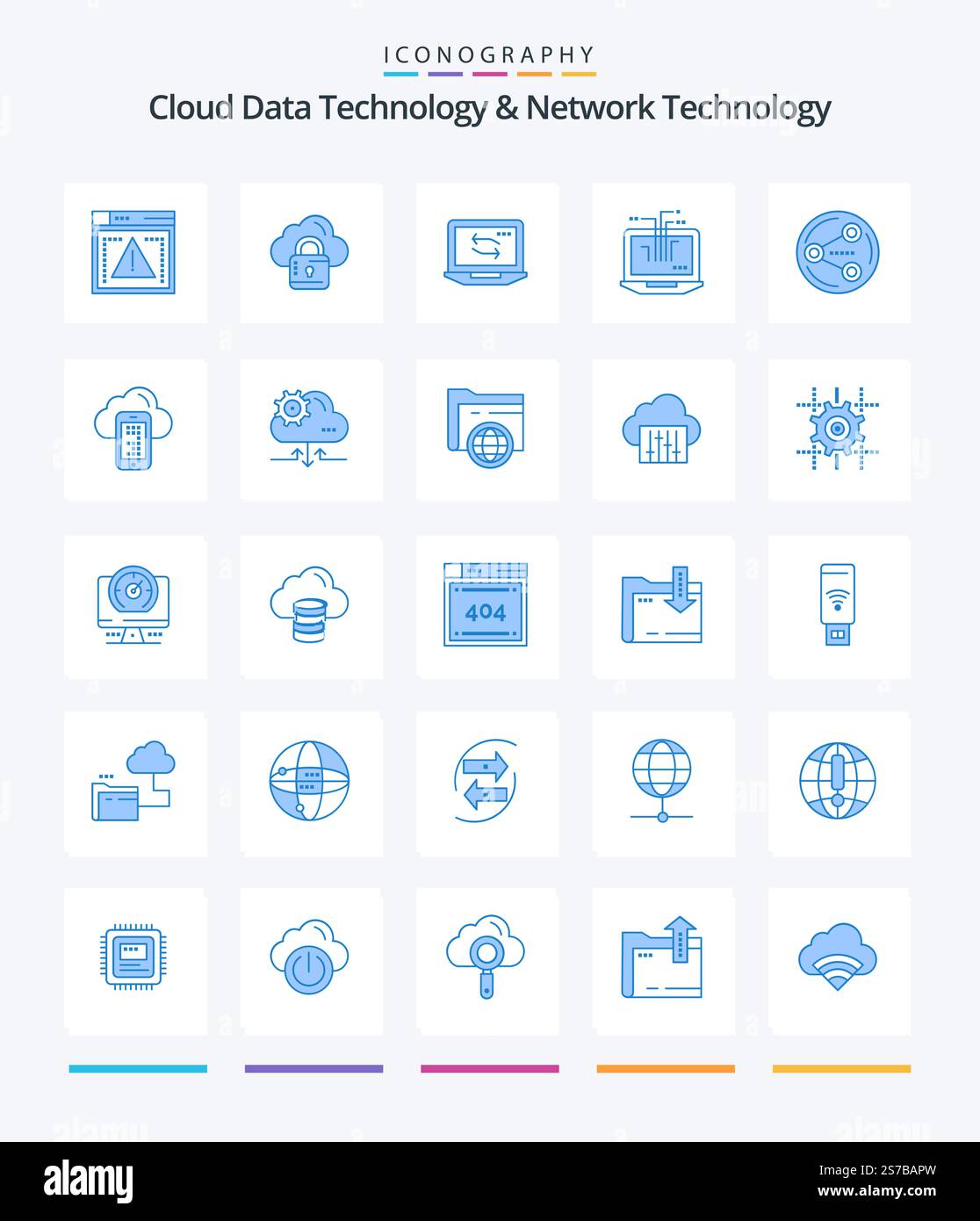 Creative Cloud Data Technology And Network Technology 25 Blue icon pack  Such As computing. media. computer. social. share Stock Vector