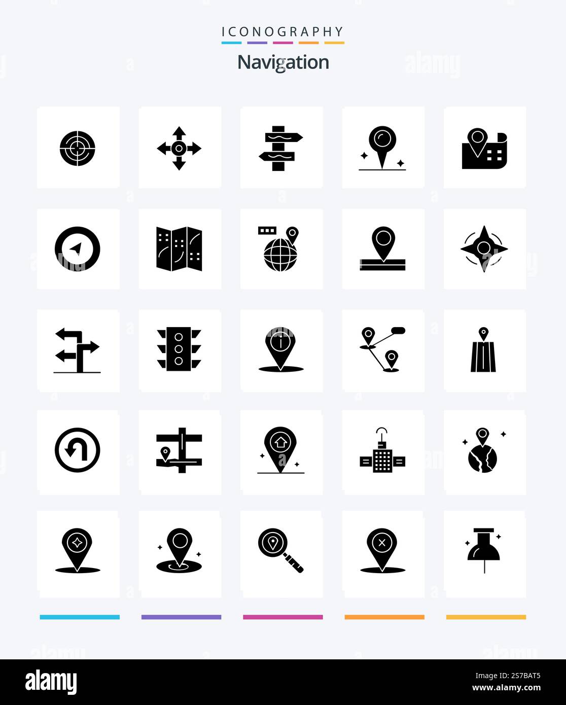 Creative Navigation 25 Glyph Solid Black icon pack  Such As world. navigation. index. map. location Stock Vector