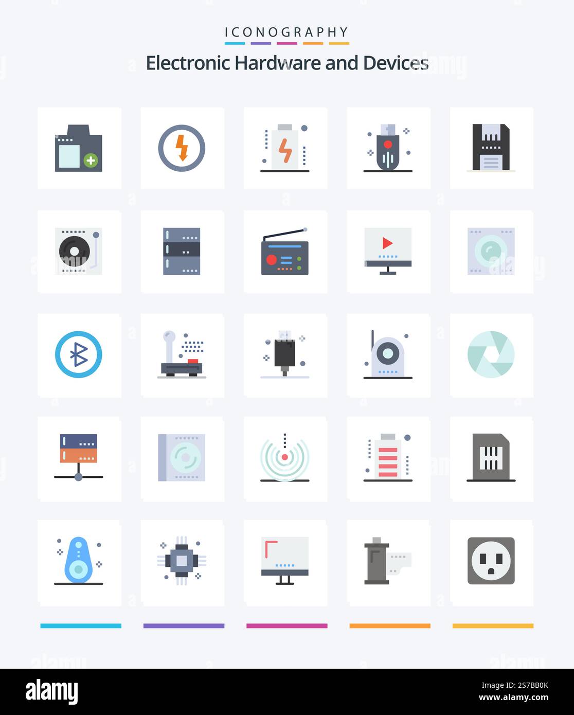 Creative Devices 25 Flat icon pack  Such As storage. outline. power. memory. level Stock Vector