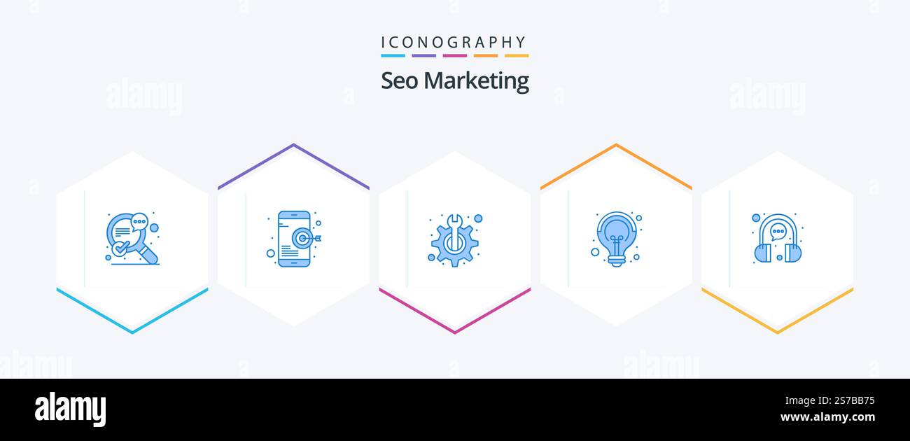 Seo Marketing 25 Blue icon pack including chat. seo. maintenance. idea. campaigns Stock Vector