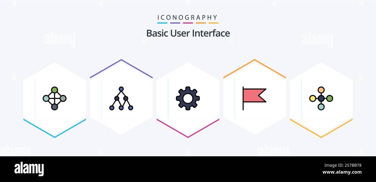 Basic 25 FilledLine icon pack including . network. set. link. mark Stock Vector