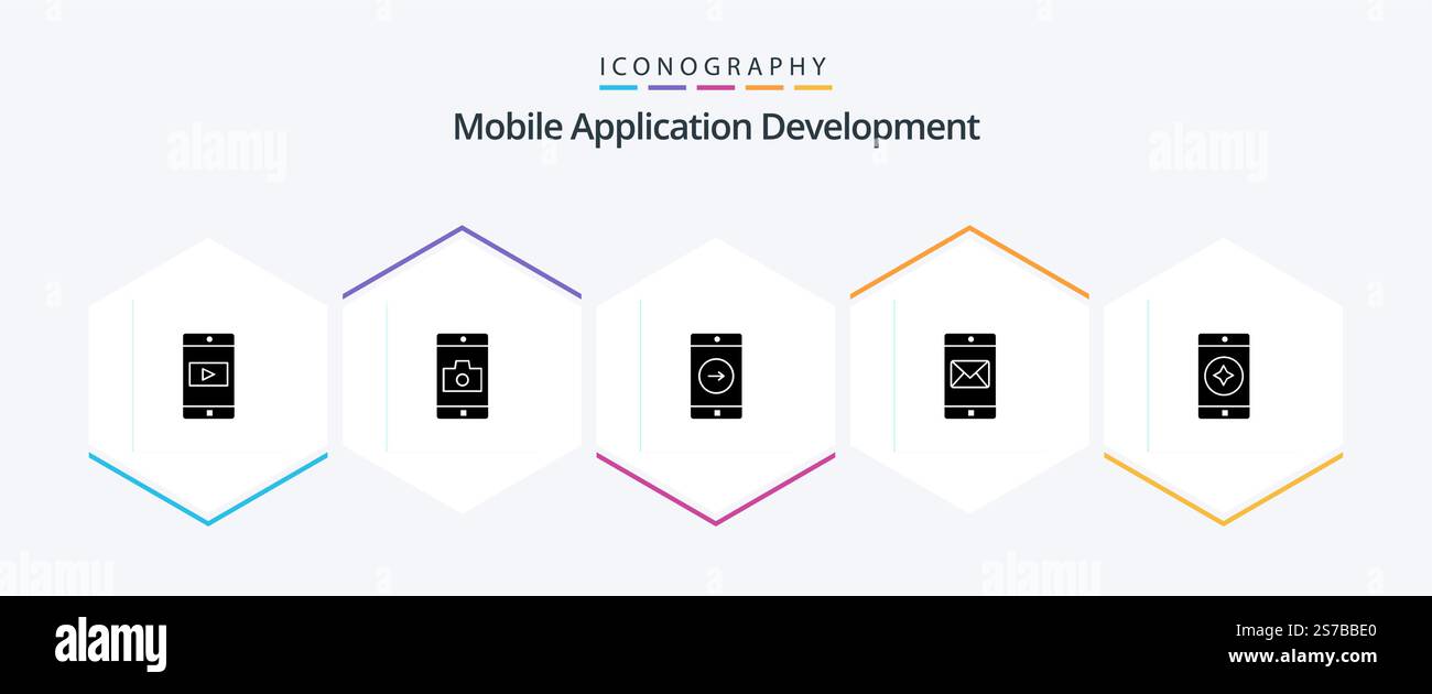 Mobile Application Development 25 Glyph icon pack including mobile. mail. application. mobile application. application Stock Vector