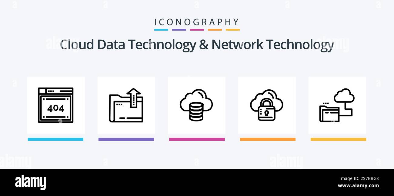 Cloud Data Technology And Network Technology Line 5 Icon Pack Including wifi . error. globe . codiing.  file. Creative Icons Design Stock Vector