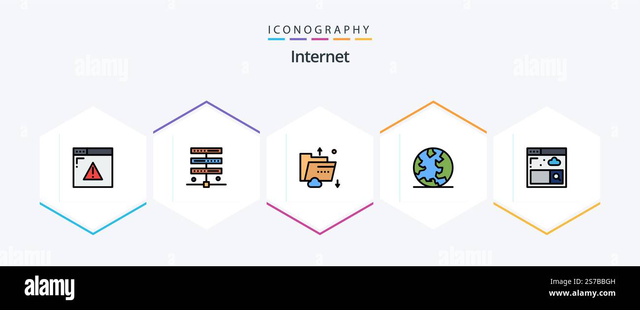 Internet 25 FilledLine icon pack including browser. online. cloud. internet. storage Stock Vector