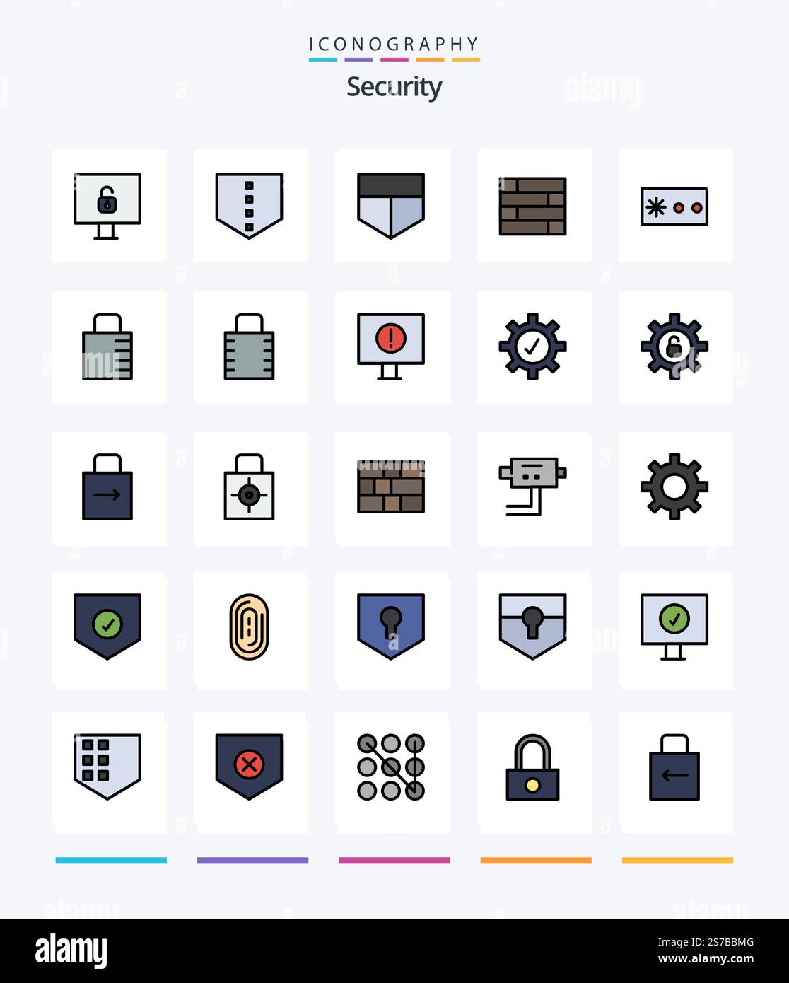Creative Security 25 Line FIlled icon pack  Such As warning. computer. password. security. lock pad Stock Vector