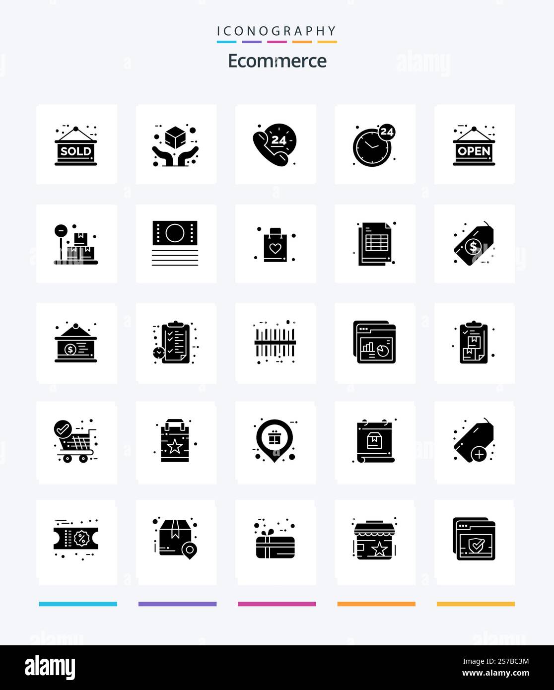 Creative Ecommerce 25 Glyph Solid Black icon pack  Such As board. open. hours. hours. Stock Vector