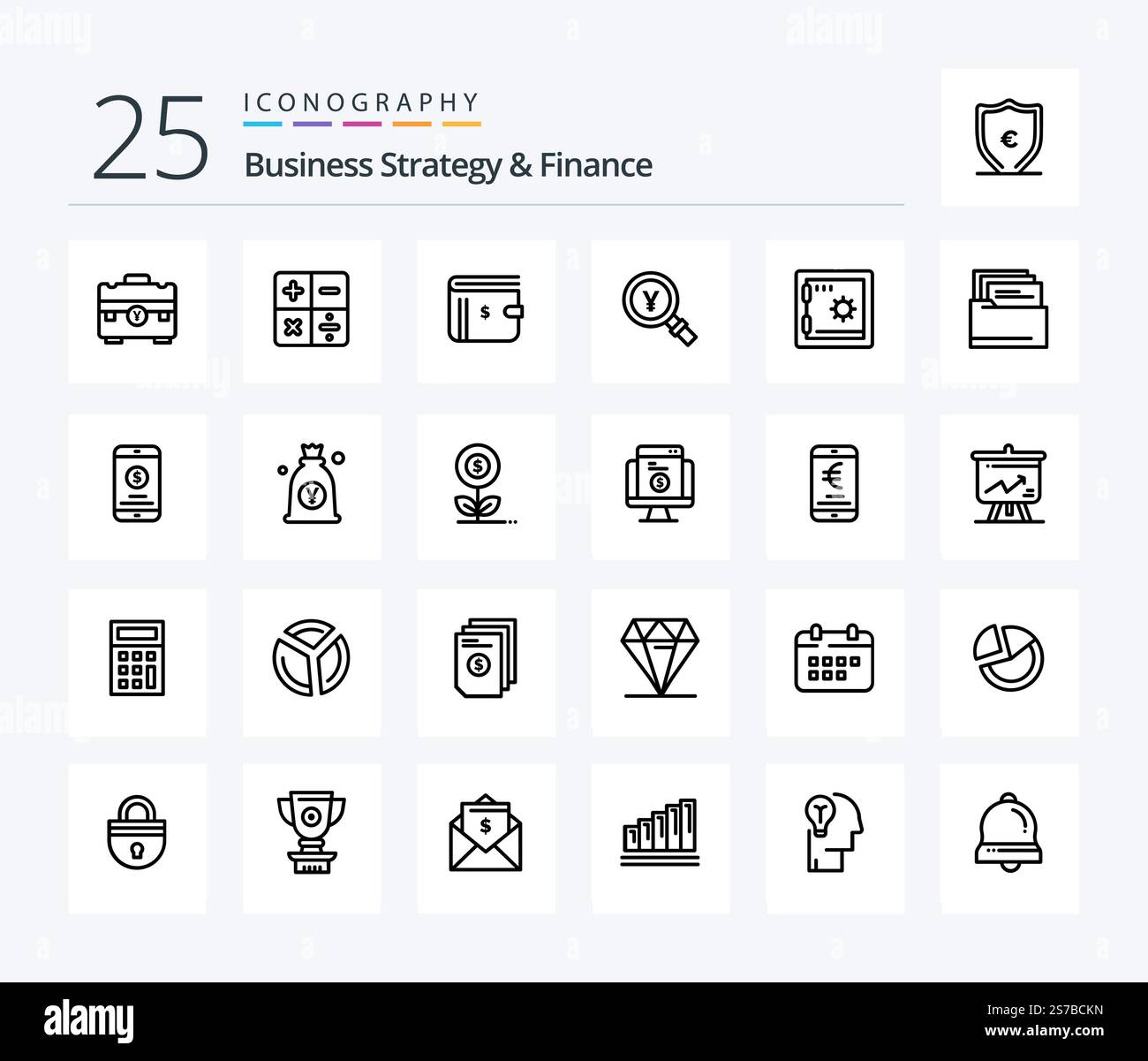 Business Strategy And Finance 25 Line icon pack including yen . payment ...