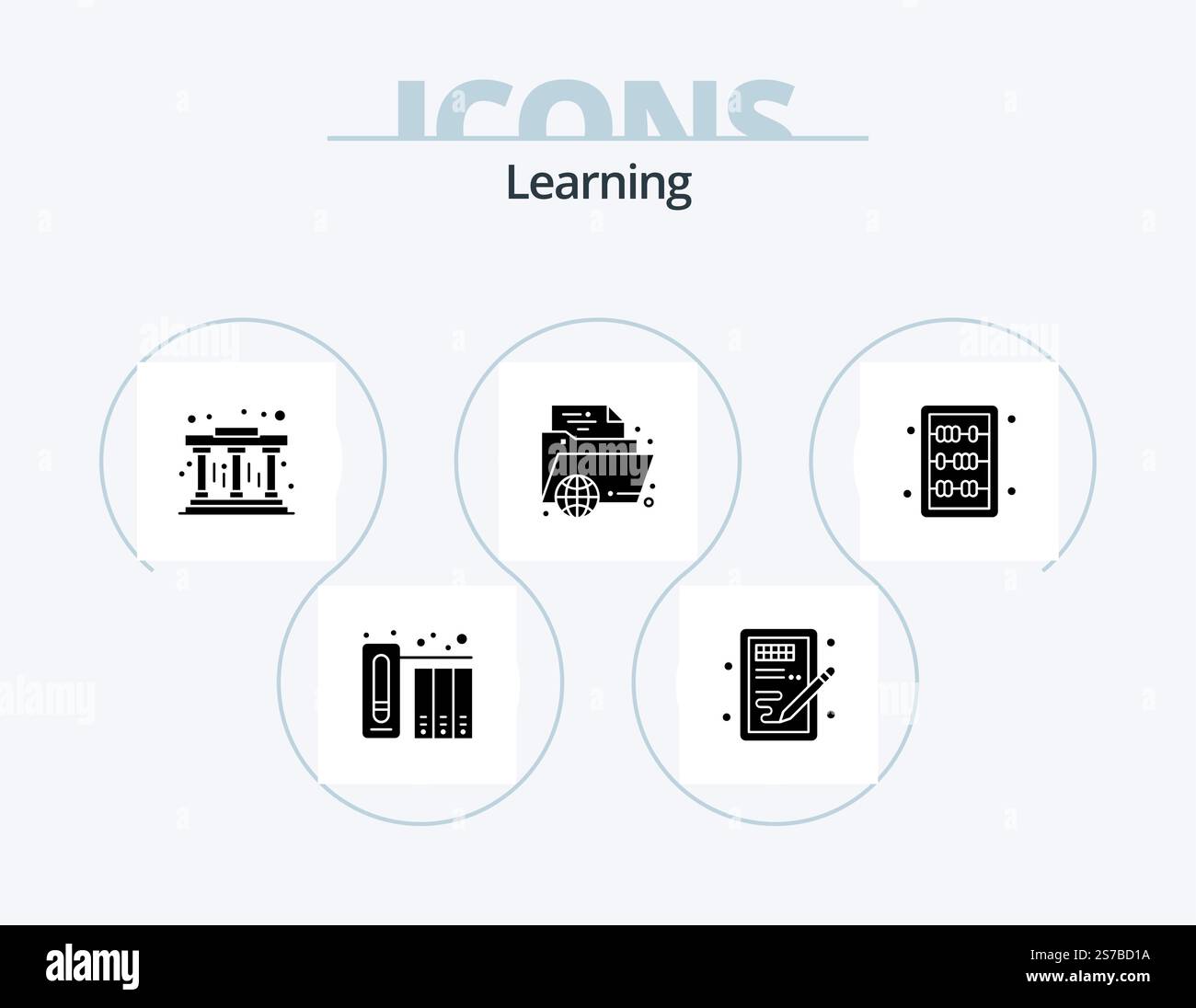 Learning Glyph Icon Pack 5 Icon Design. abacus. learning. learning. folder. e-learning Stock Vector