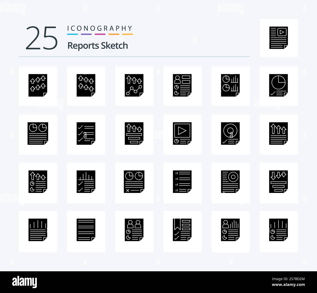 Reports Sketch 25 Solid Glyph icon pack including pie. document. page ...