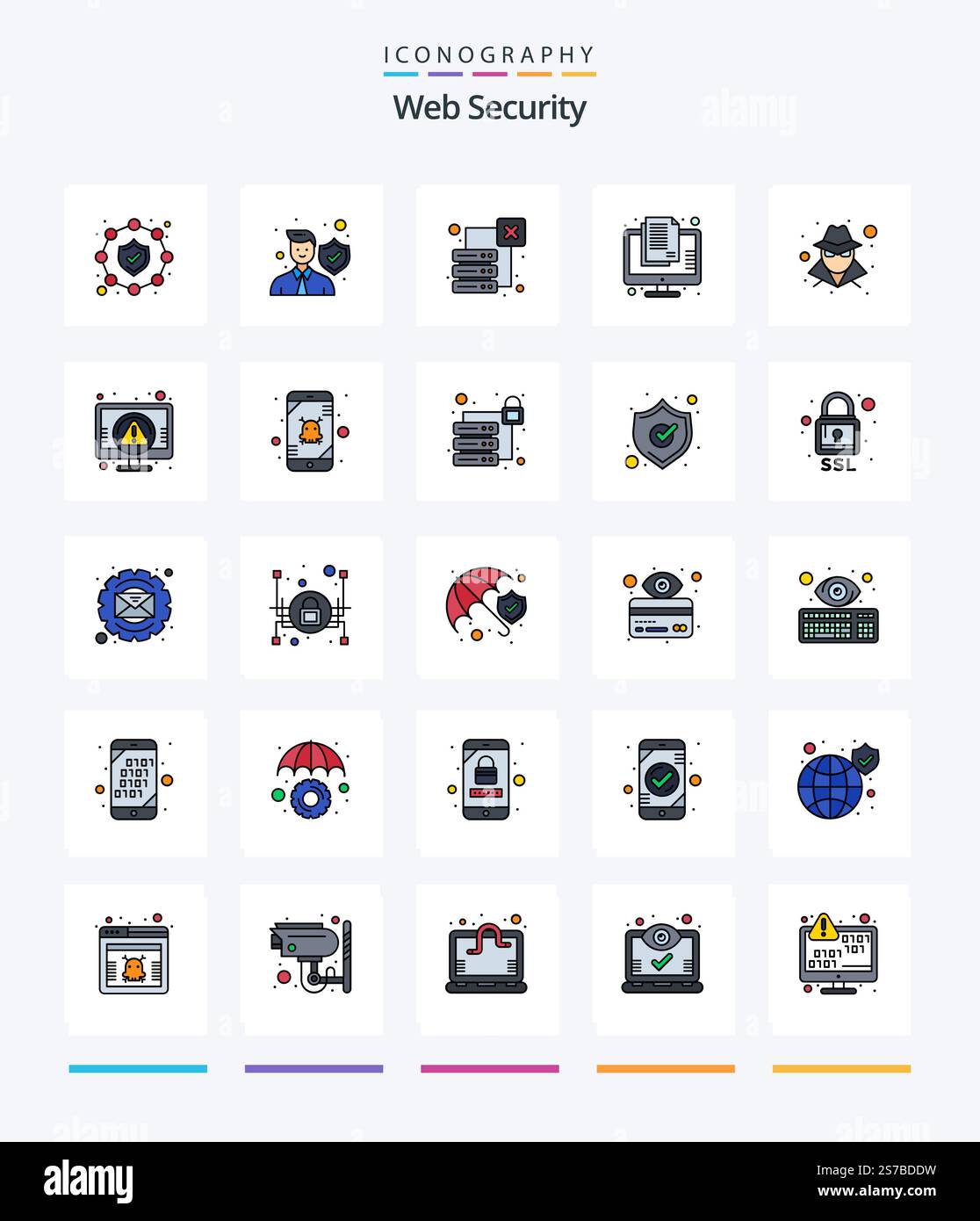 Creative Web Security 25 Line FIlled icon pack  Such As anonymous. information. data. document. classified Stock Vector