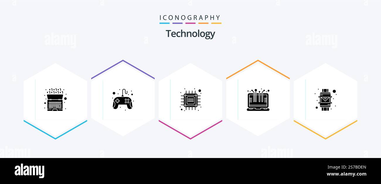Technology 25 Glyph icon pack including email. device. chip. computer. tech Stock Vector