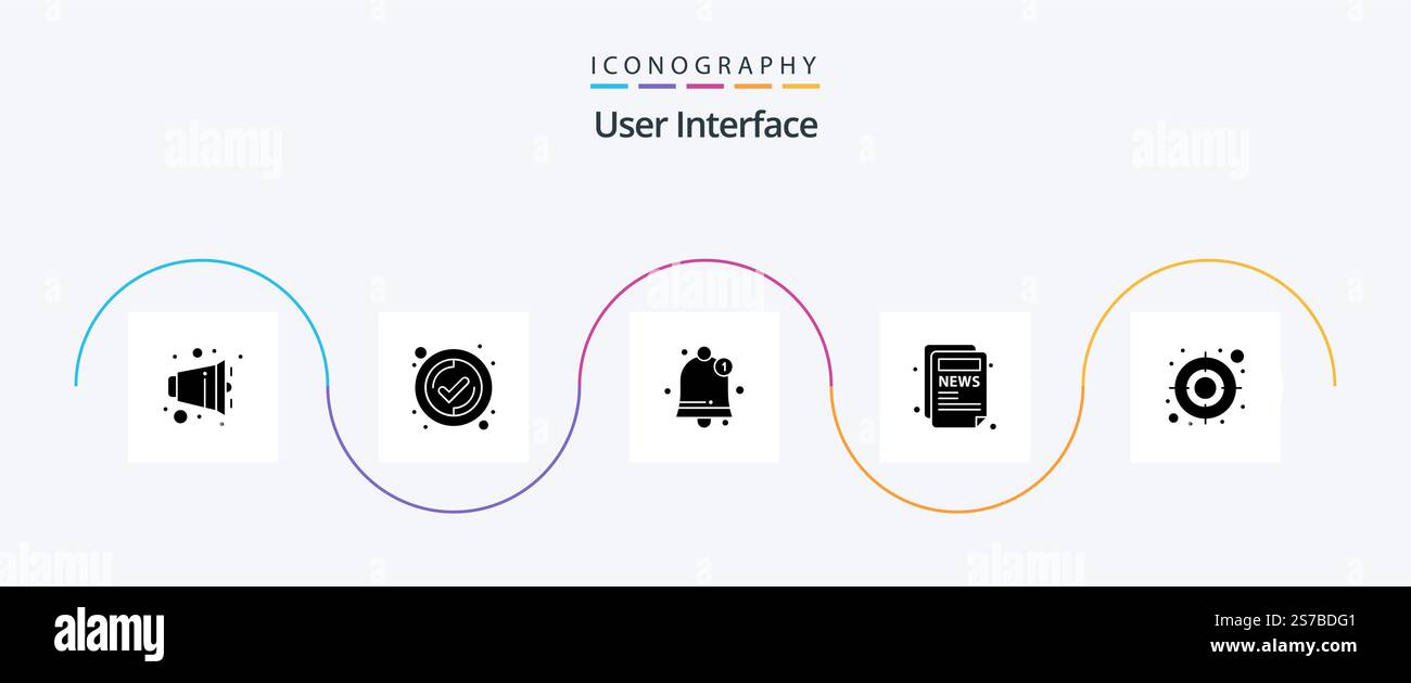 User Interface Glyph 5 Icon Pack Including . user. notification. target. news Stock Vector
