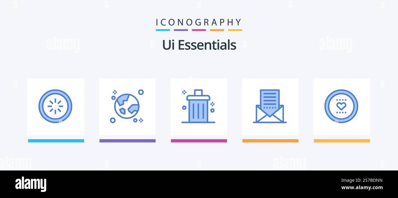 Ui Essentials Blue 5 Icon Pack Including envelope. communication. globe. remove. delete. Creative Icons Design Stock Vector