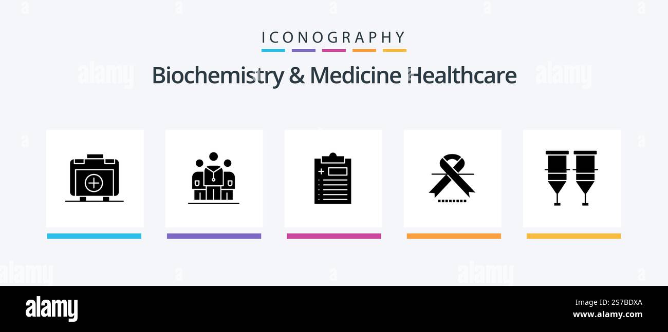 Biochemistry And Medicine Healthcare Glyph 5 Icon Pack Including ...