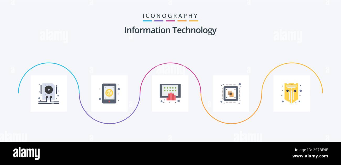 Information Technology Flat 5 Icon Pack Including processing. chip. mobile. central. phone Stock Vector