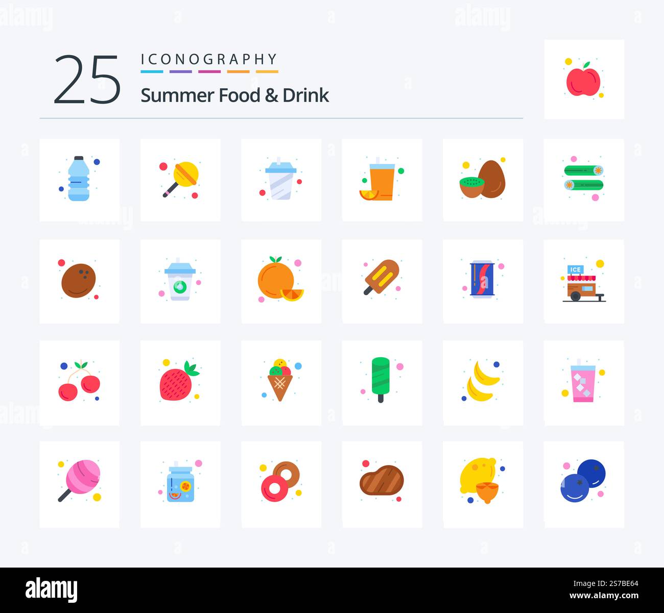 Summer Food & Drink 25 Flat Color icon pack including healthy. fruit ...